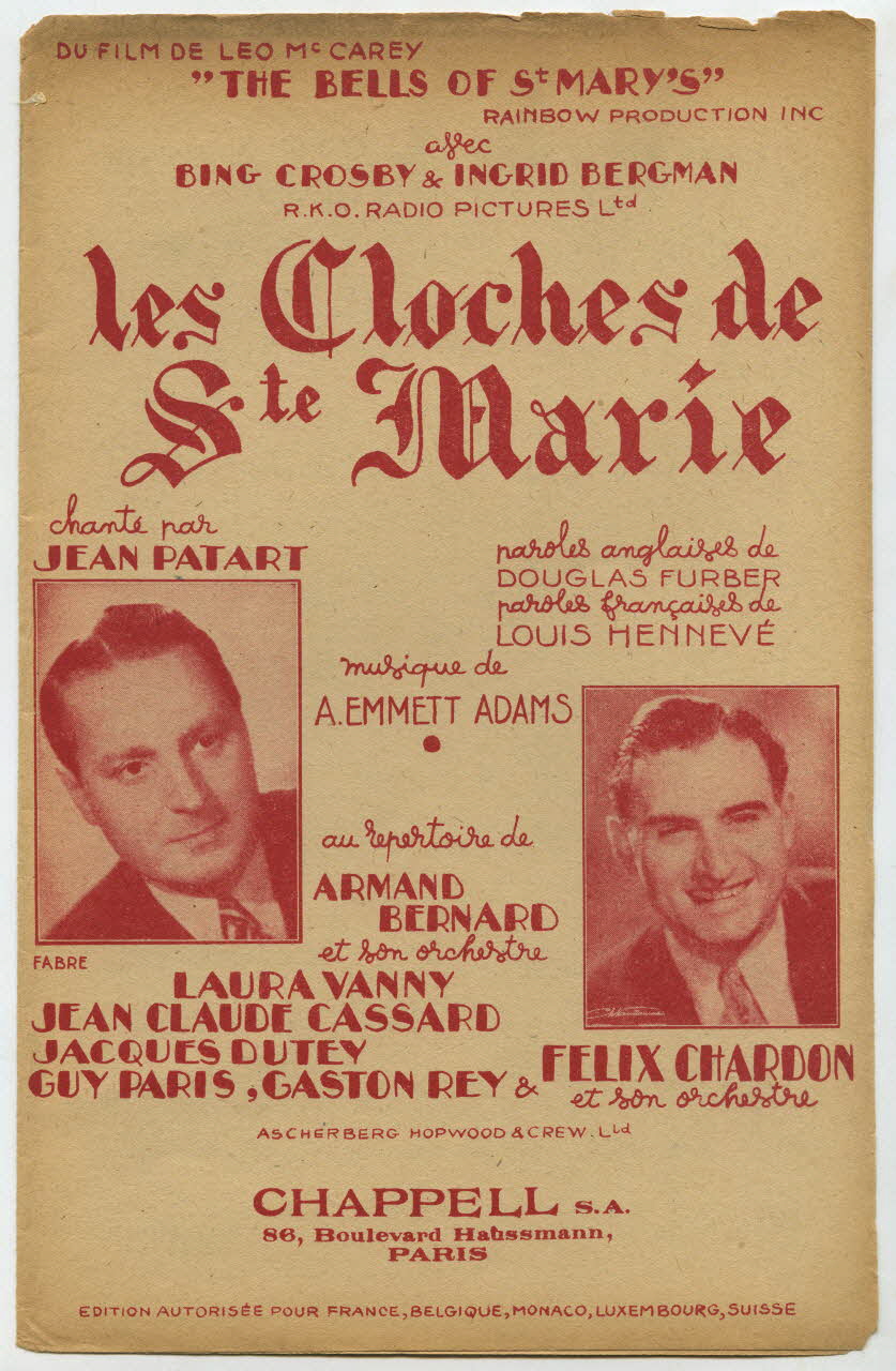 Douglas Furber ; Louis Hennevé ; A. Emmett Adams ; Armand Bernard ; Laura Vanny ; Jean-Claude Cassard ; Jacques Dutey ; Guy Paris ; Gaston Rey ; Félix Chardon ; Michel Dillard ; Chappell; chanson petit format Île-de-France, France 1946 1969.88.389 Photo
