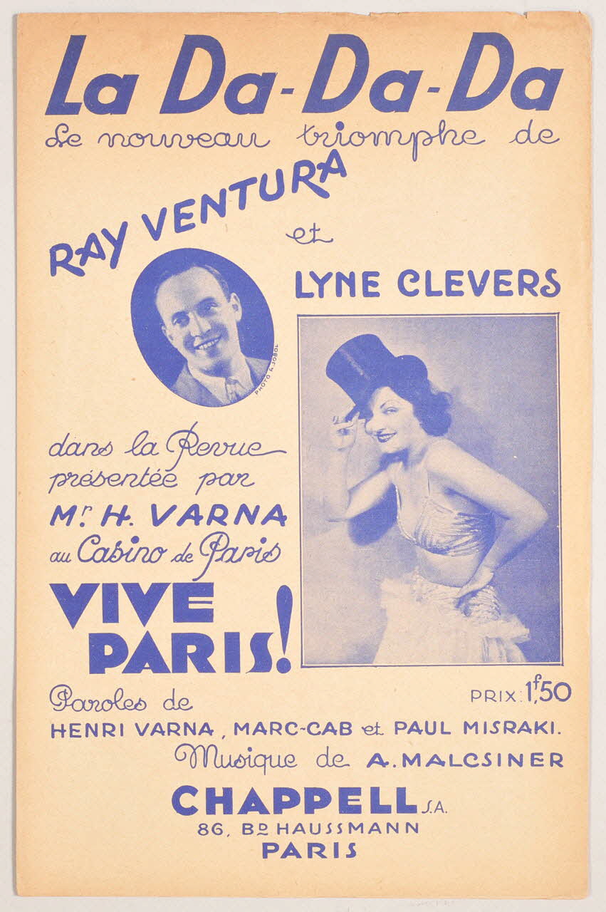 Paul Misraki ; Henri Varna ; Adalbert Malcsiner ; Ray Ventura ; Lyne Clevers ; Chappell S.A.; chanson petit format 1933 1969.88.508 Photo