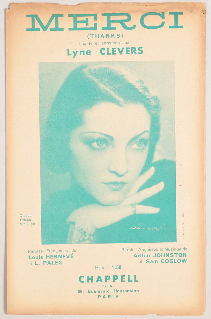 Louis Palex ; Louis Hennevé ; Arthur Johnston ; Sam Coslow ; Lyne Clevers ; Chappell S.A.; chanson petit format 1933 1969.88.544 Photo