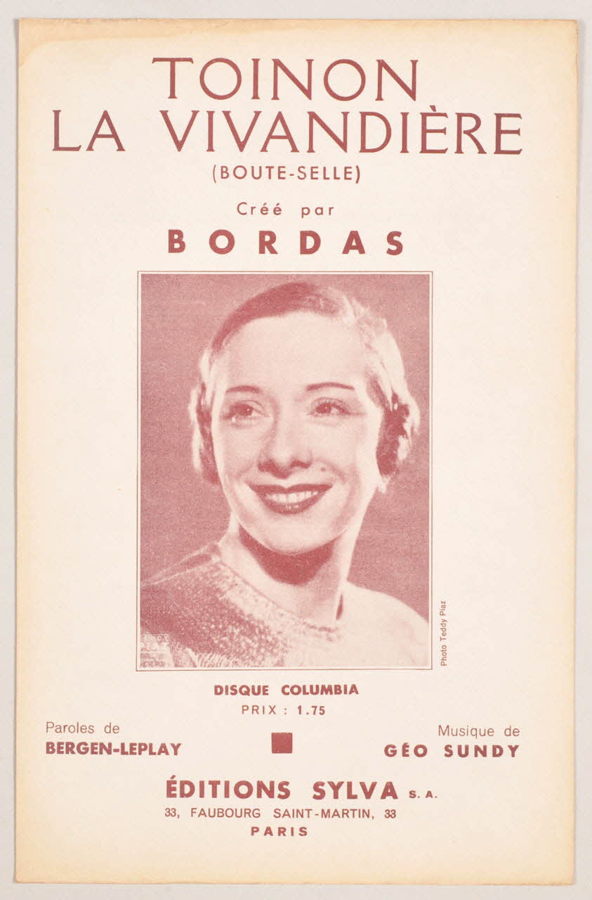 Geo Sundy ; Bergen-Leplay ; Bordas ; Editions Sylva; chanson petit format 1937 1969.88.681 Photo