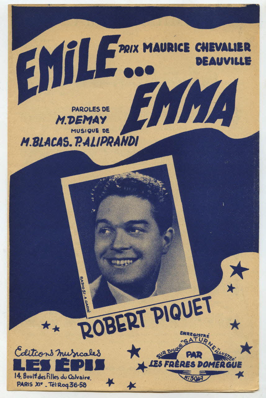 Paul Aliprandi ; Maurice Demay ; Marcel Blacas ; Robert Piquet ; La Clé De Sol; ; Les Epis; chanson petit format Île-de-France, France 1951 1969.88.891 Photo