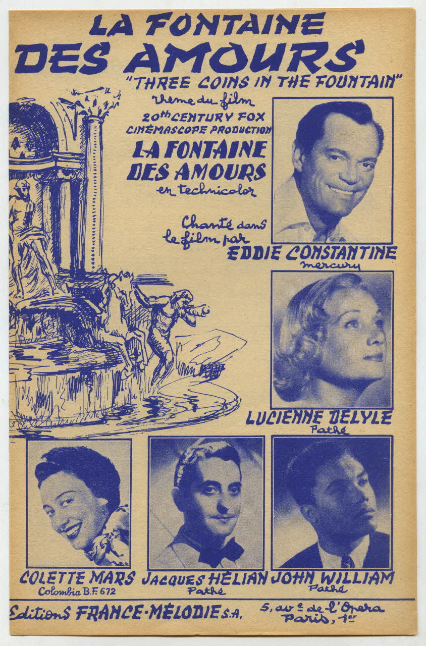 Sammy Cahn ; René Rouzaud ; Jule Styne ; Eddie Constantine ; Lucienne Delyle ; Colette Mars ; Jacques Hélian ; John William ; NoëL Chiboust ; Yves Furet ; Aimé Barelli ; Henri Decker ; Franck Pourcel ; Dillard Et Cie ; Robbins Music Corp; ; France-Mélodie ; Publications Francis Day (S.A); chanson petit format Île-de-France, France 1954 1969.88.967 Photo