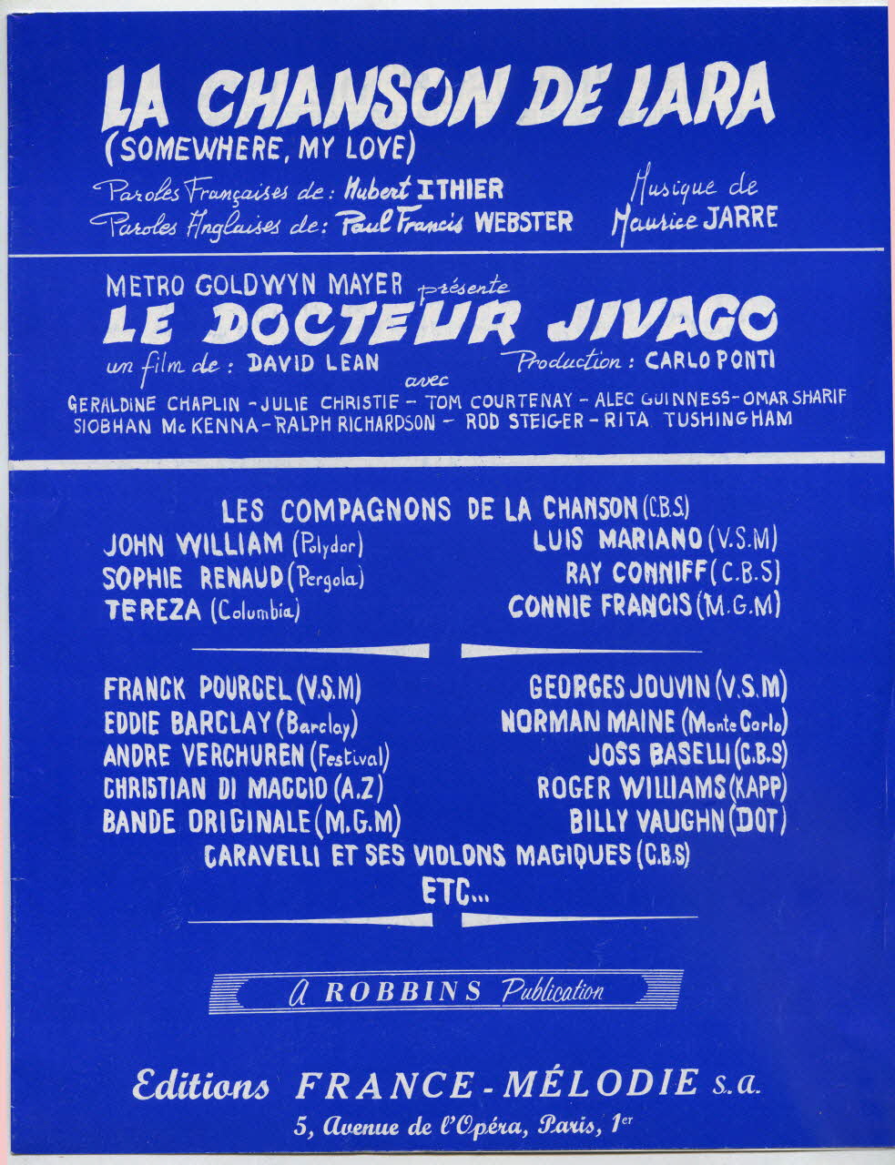 partition de musique La chanson de Lara 1969.88.989 Photo