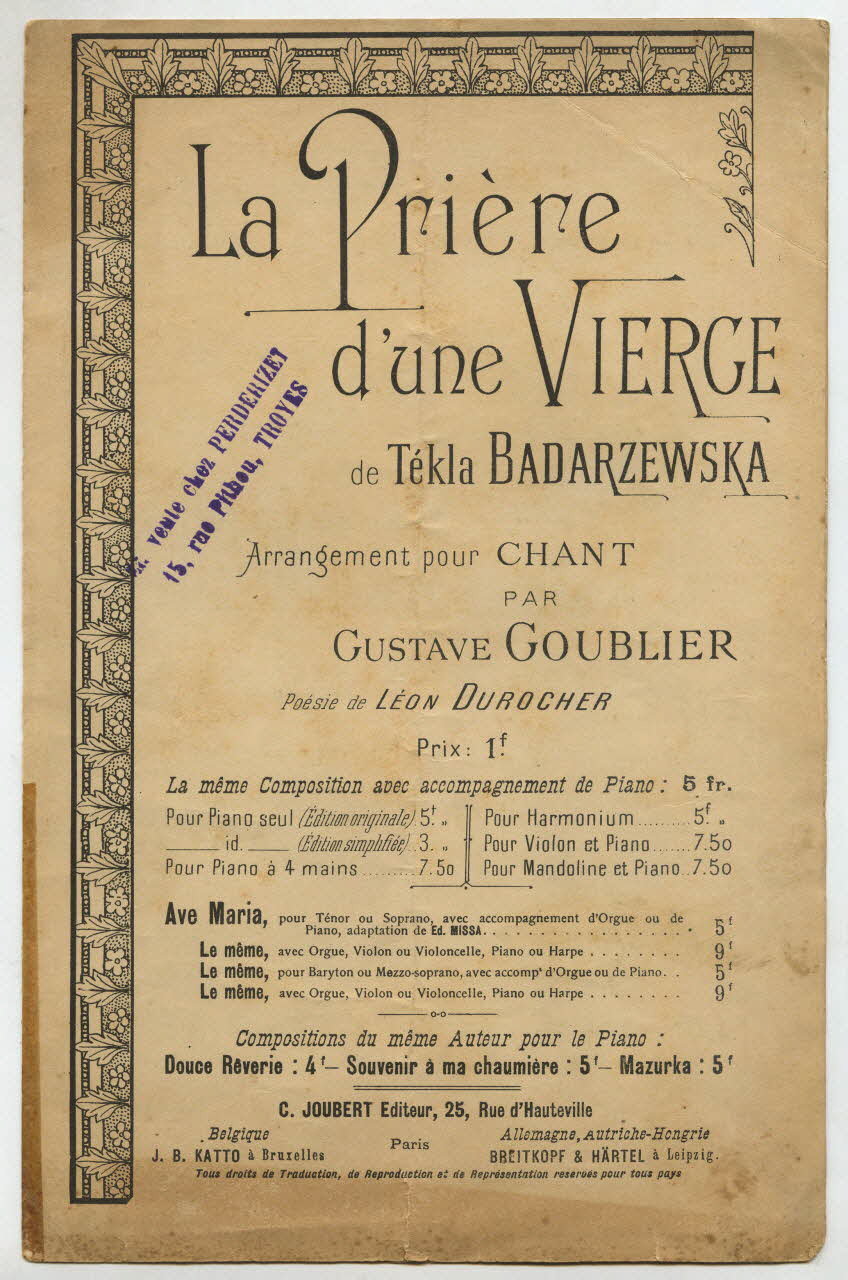 partition de musique La prière d'une Vierge 1970.139.121 Photo
