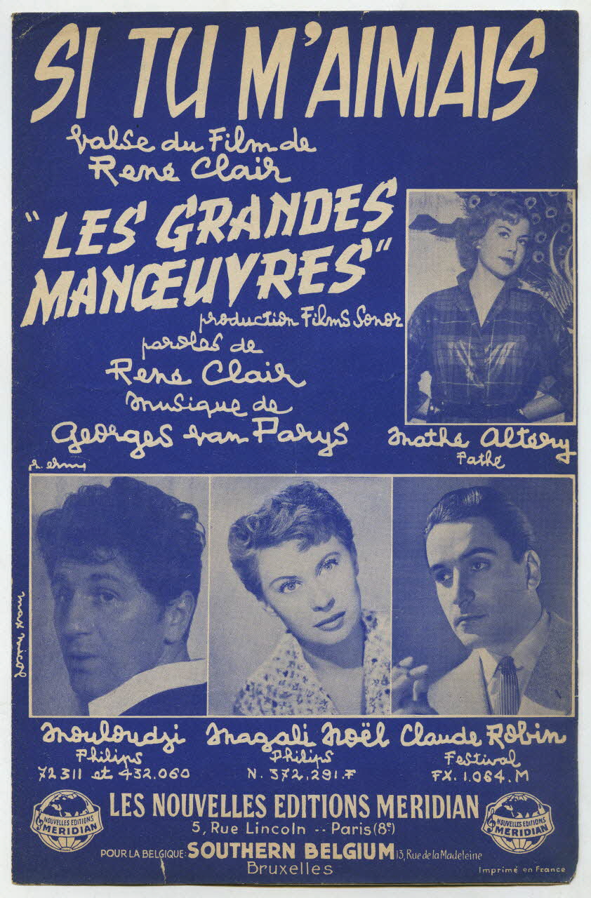 Georges Van Parys ; René Clair ; Nouvelles Editions Meridian; chanson petit format 1955 1971.33.318 Photo
