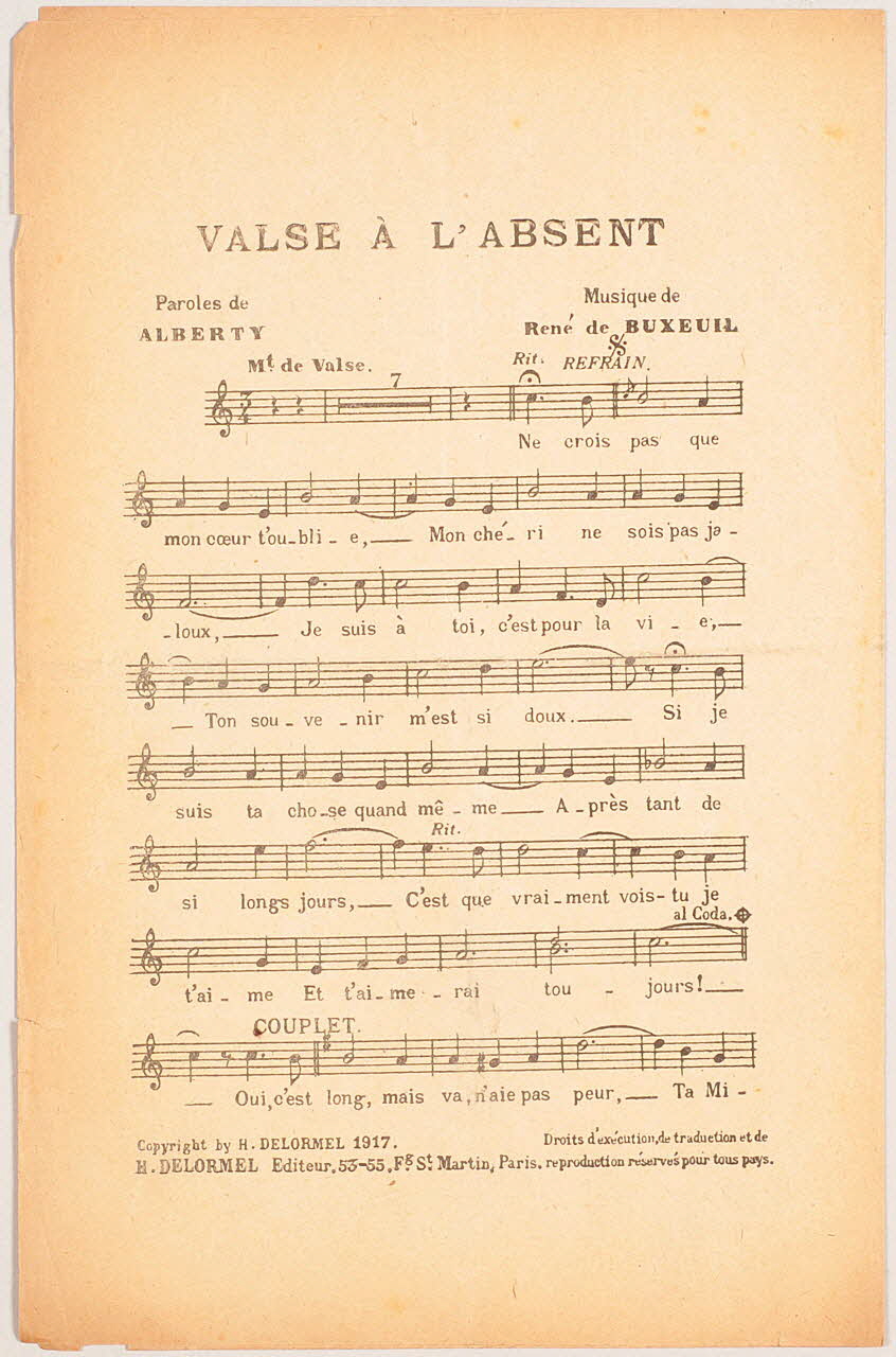 René De Buxeuil ; Alberty ; Delormel Et Cie chanson petit format 1917 1971.33.358 Photo