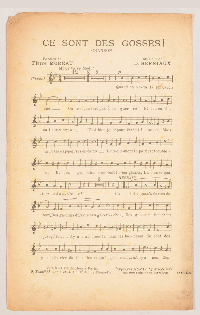 Désiré Berniaux ; Pierre Moreau ; E. Gaudet chanson petit format 1965 1971.33.361 Photo