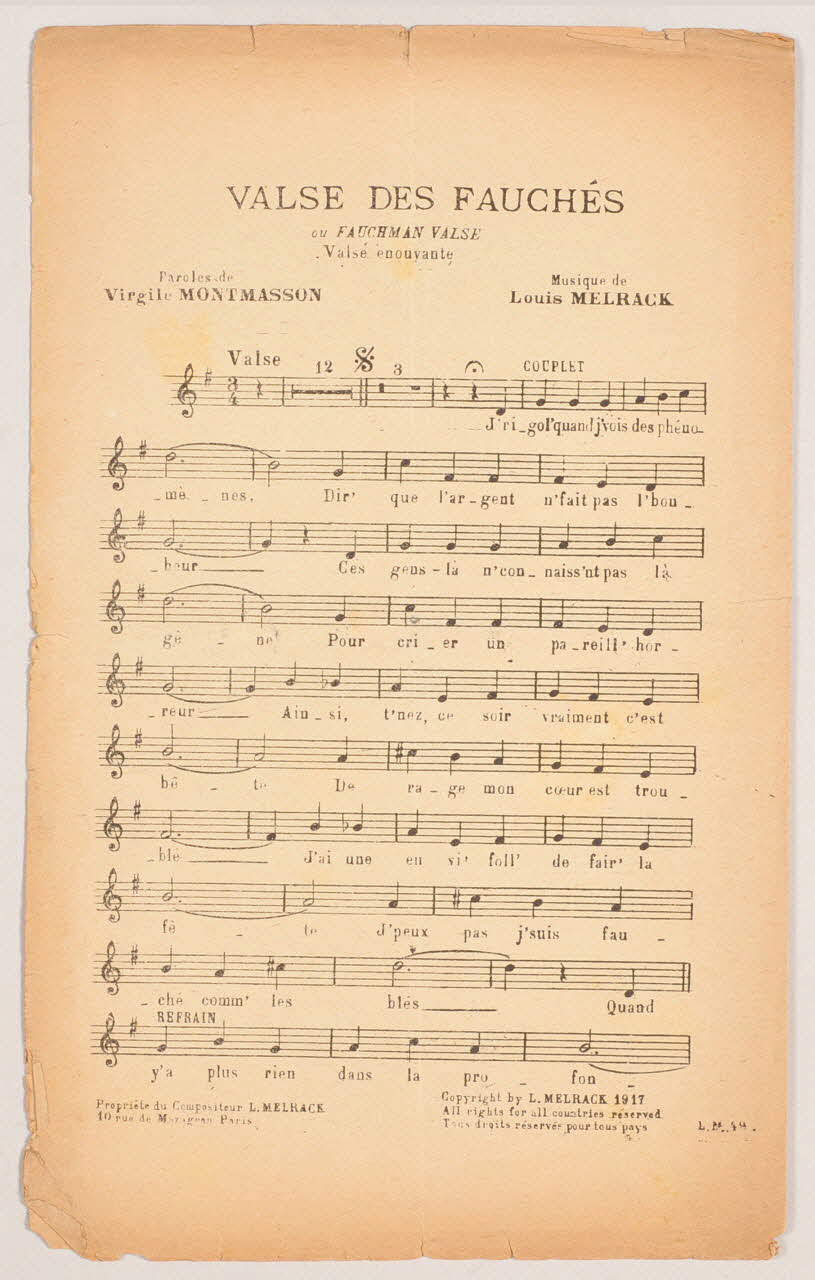 Louis Melrack ; Virgile Montmasson chanson petit format 1917 1971.33.370 Photo