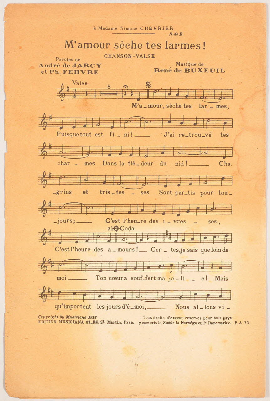 Ph Febvre ; André Jarcy (De) ; René De Buxeuil ; Musicana chanson petit format 1918 1971.33.441 Photo
