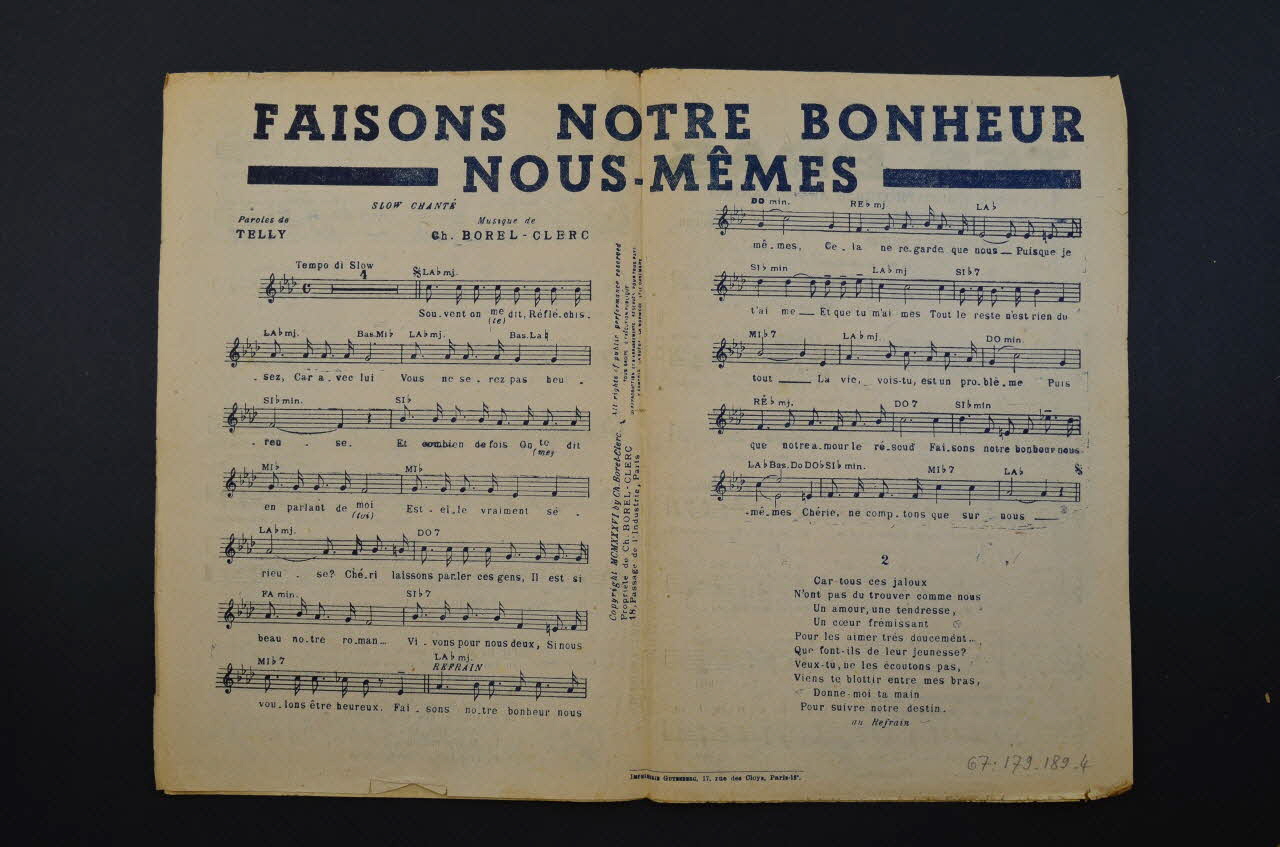 partition de musique Les chansons de l'heure des auditeurs 1967.179.189.1-4 Photo Mucem
