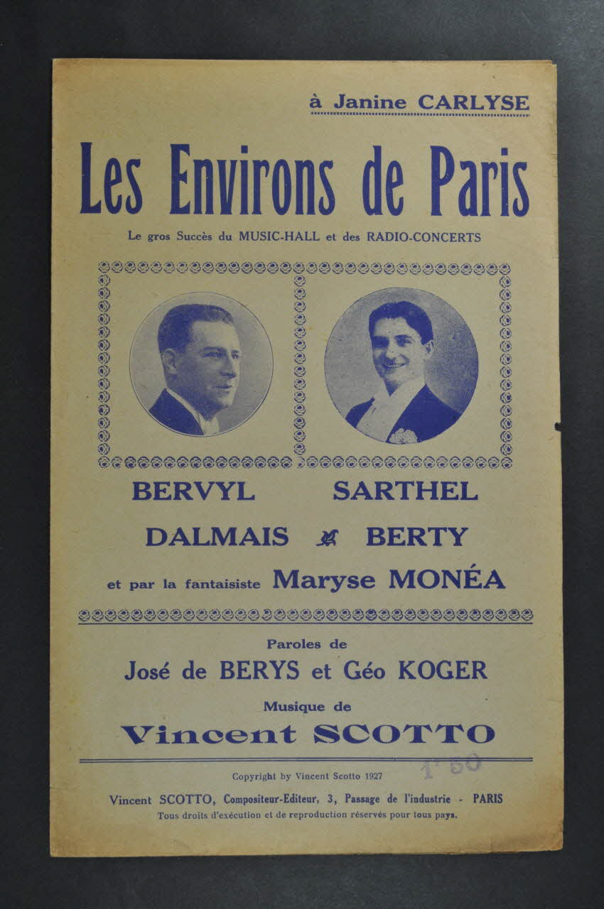 José De Berys ; Vincent Scotto ; Géo Koger chanson petit format 1927 1966.121.204 Photo Mucem