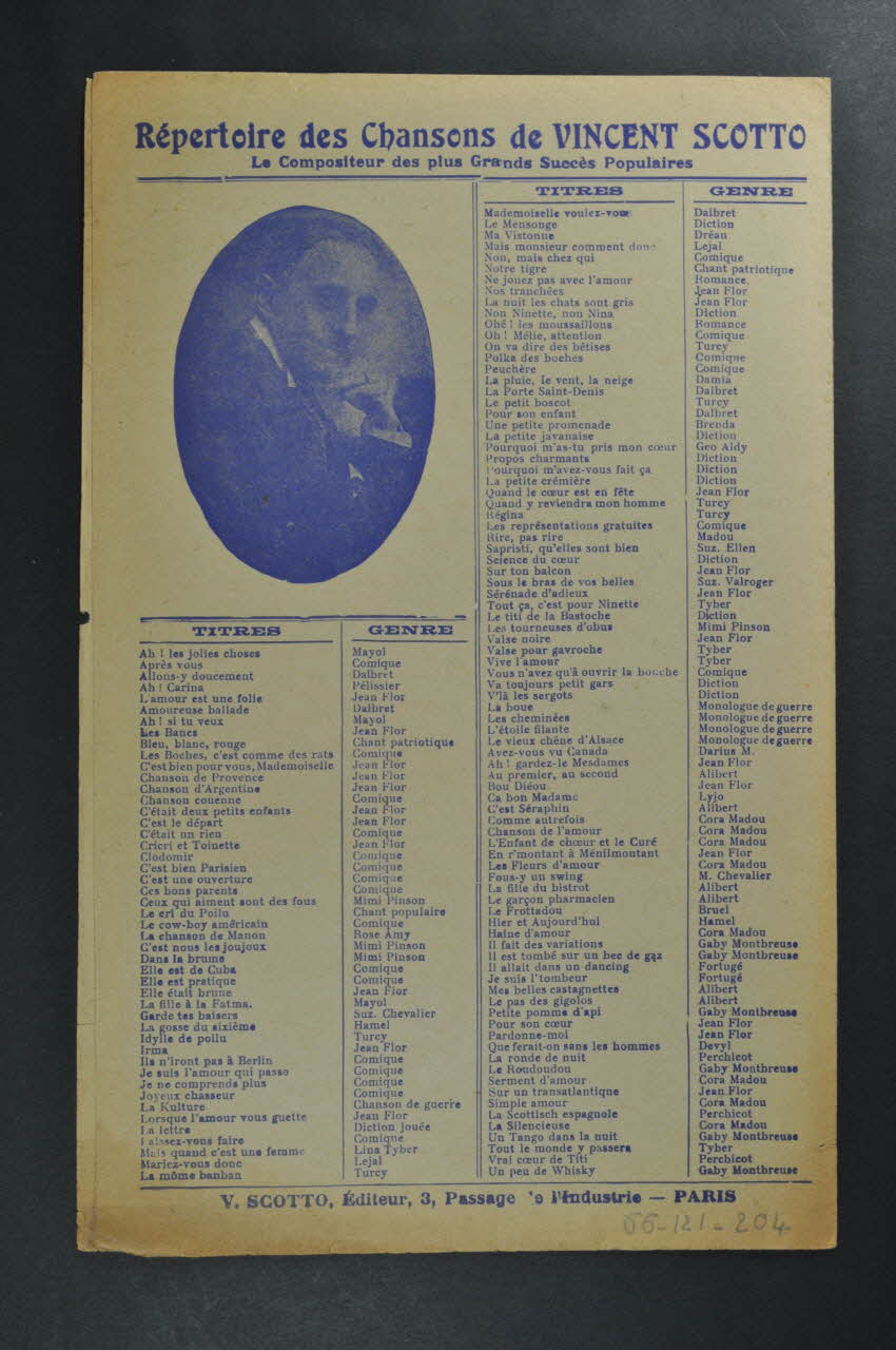 José De Berys ; Vincent Scotto ; Géo Koger chanson petit format 1927 1966.121.204 Photo Mucem