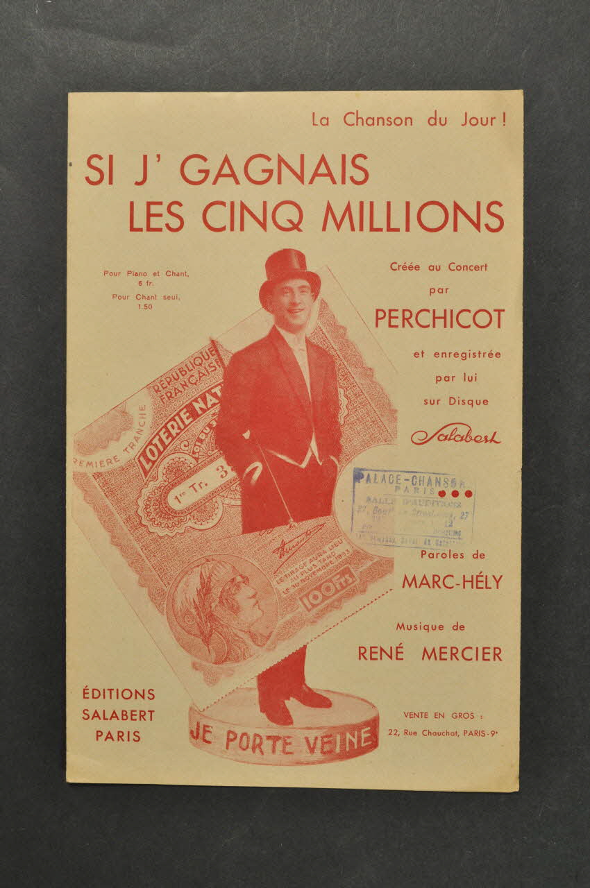 Marc Hély ; René Mercier ; Perchicot ; Salabert chanson petit format 1933 1966.121.254 Photo Mucem