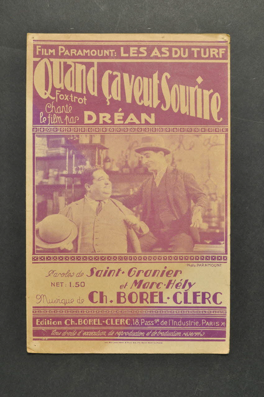 Charles Saint-Granier ; Charles Borel-Clerc ; Marc Hély ; Dréan chanson petit format 1932 1966.121.262 Photo Mucem