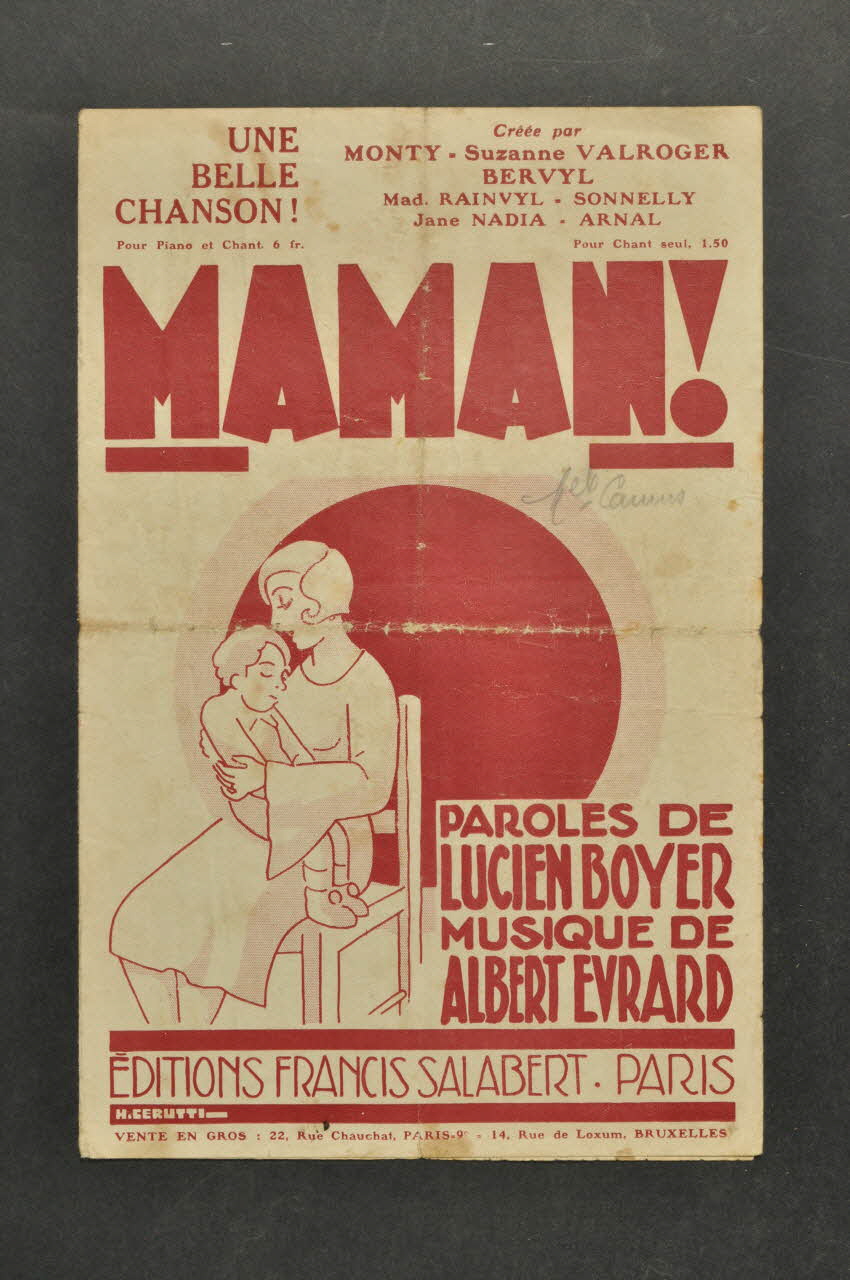 Lucien Boyer ; Albert Evrard ; Monty ; Suzanne Valroger ; Bervyl ; Madeleine Rainvyl ; Sonnelly ; Jane Nadia ; Arnal ; Francis F. Salabert chanson petit format 1930 1966.121.5 Photo Mucem
