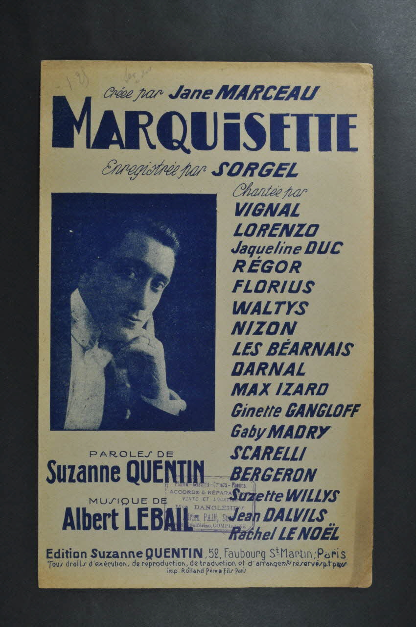 Suzanne Quentin ; Albert Lebail ; Jane Marceau chanson petit format 1928 1966.121.79 Photo Mucem