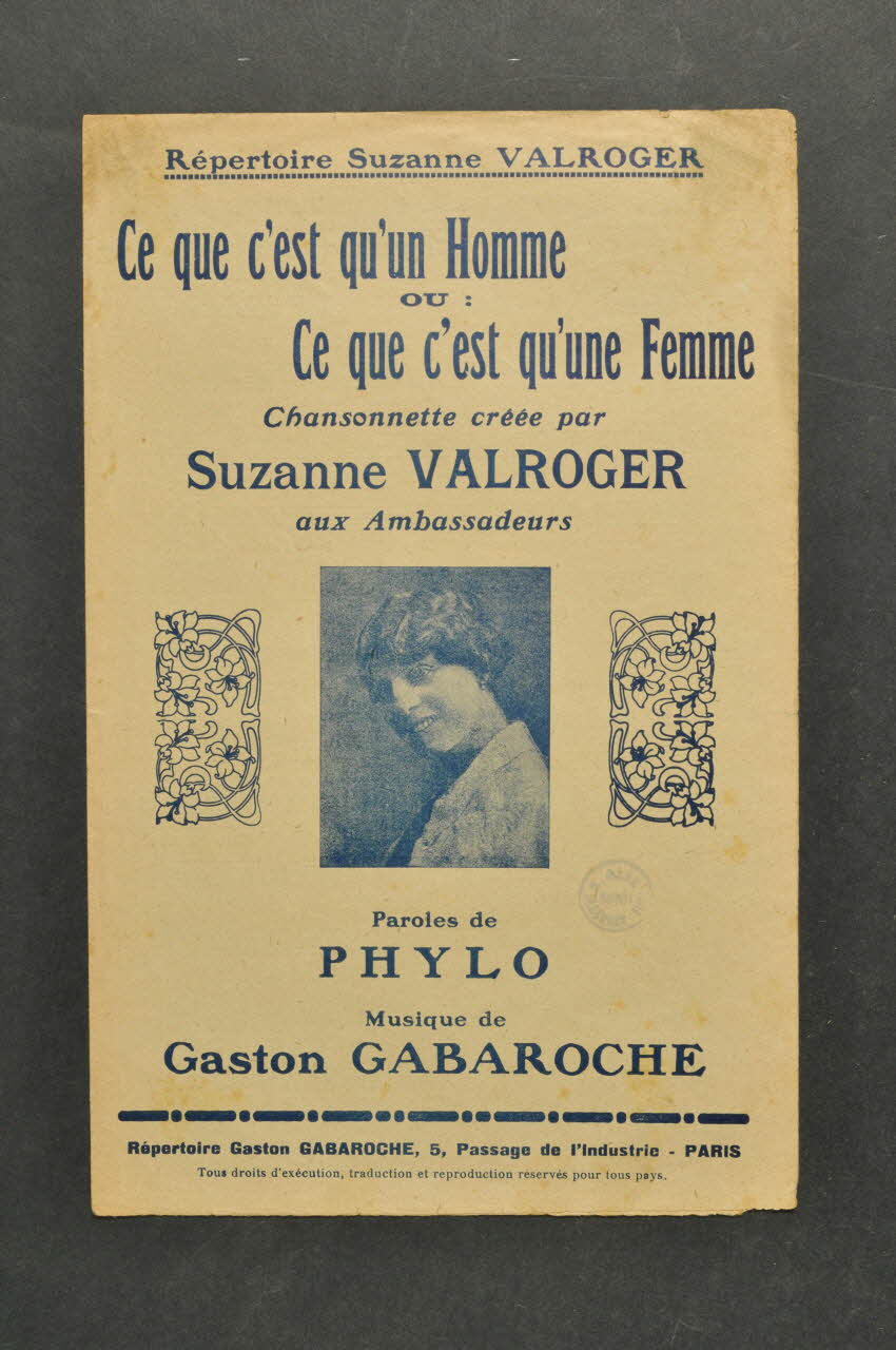 Phylo ; Gaston Gabaroche ; Suzanne Valroger ; Répertoire Gaston Gabaroche chanson petit format 1917 1966.121.80 Photo Mucem