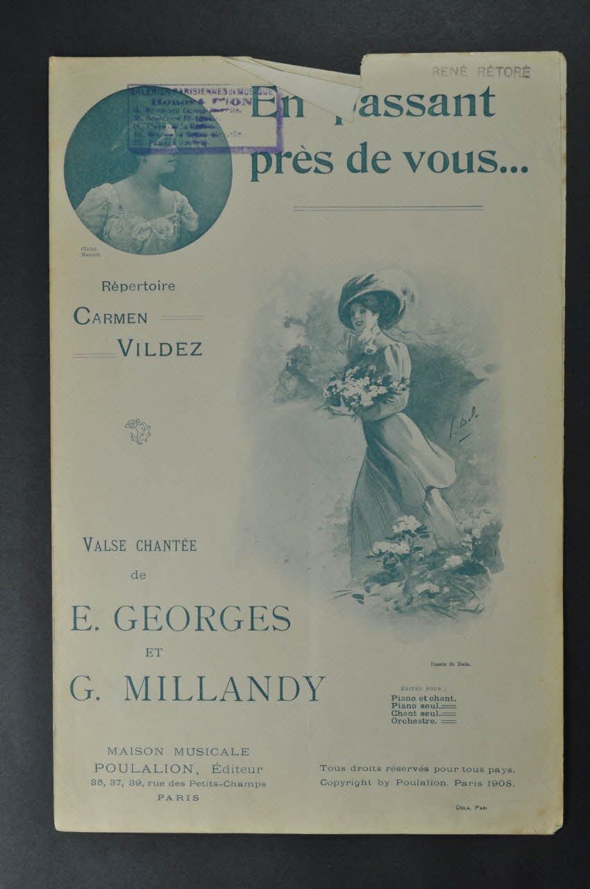 E. Georges ; Georges Millandy ; Carmen Vildez ; Maison Musicale J. Poulalion; chanson petit format 1906 1966.121.89 Photo Mucem