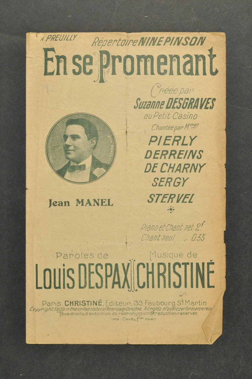 Louis Despax ; Henri Christiné ; Nine Pinson ; Suzanne Desgraves chanson petit format Île-de-France, France 1909 1966.125.125 Photo Mucem