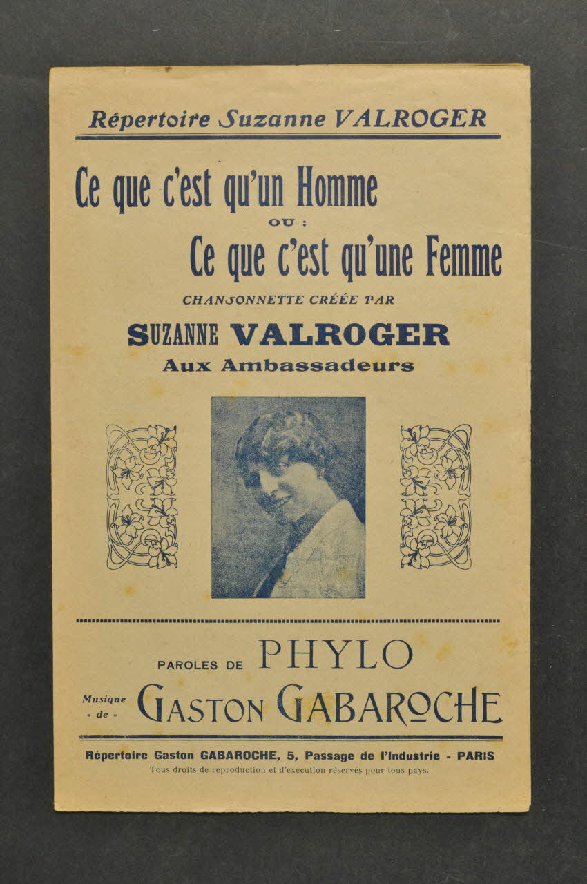Gaston Gabaroche ; Phylo ; Suzanne Valroger chanson petit format 1917 1966.148.58 Photo Mucem