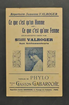 Gaston Gabaroche ; Phylo ; Suzanne Valroger chanson petit format 1917 1966.148.58  Photo Mucem