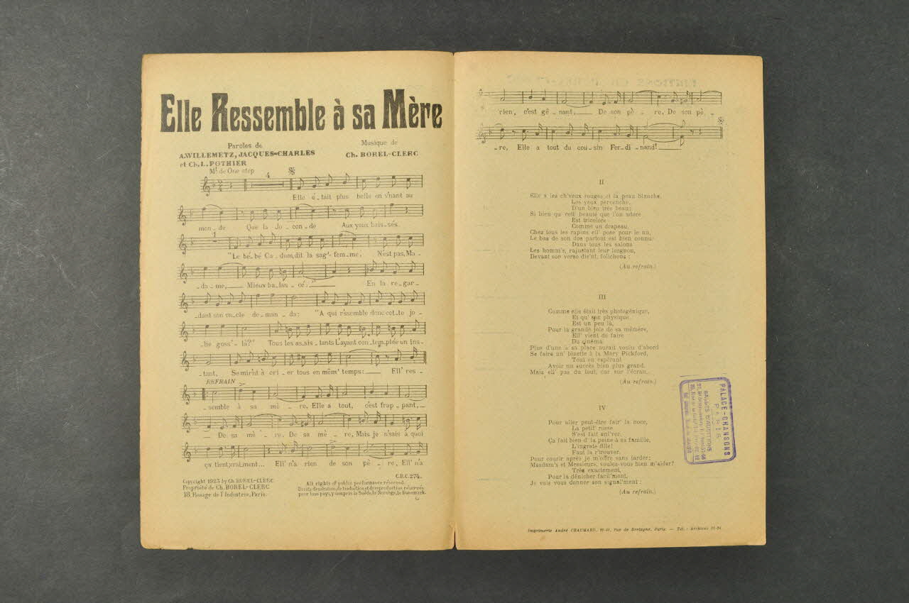 Charles-Louis Pothier ; Albert Willemetz ; Charles Borel-Clerc ; Charles Saint-Granier chanson petit format Île-de-France, France 1923 1966.158.174 Photo Mucem