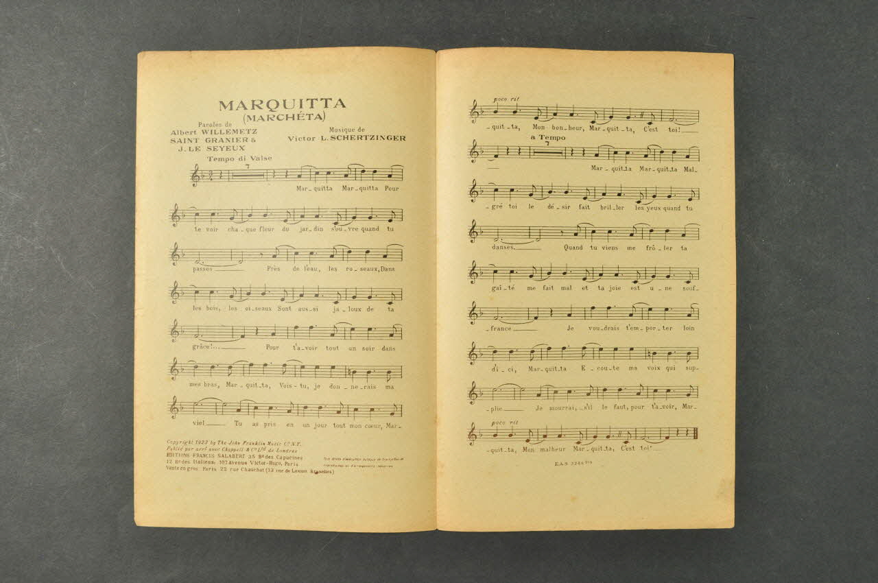 Charles Saint-Granier ; Albert Willemetz ; Jean Le Seyeux ; Victor Schertzinger ; Francis F. Salabert chanson petit format Île-de-France, France 1923 1966.158.207 Photo Mucem