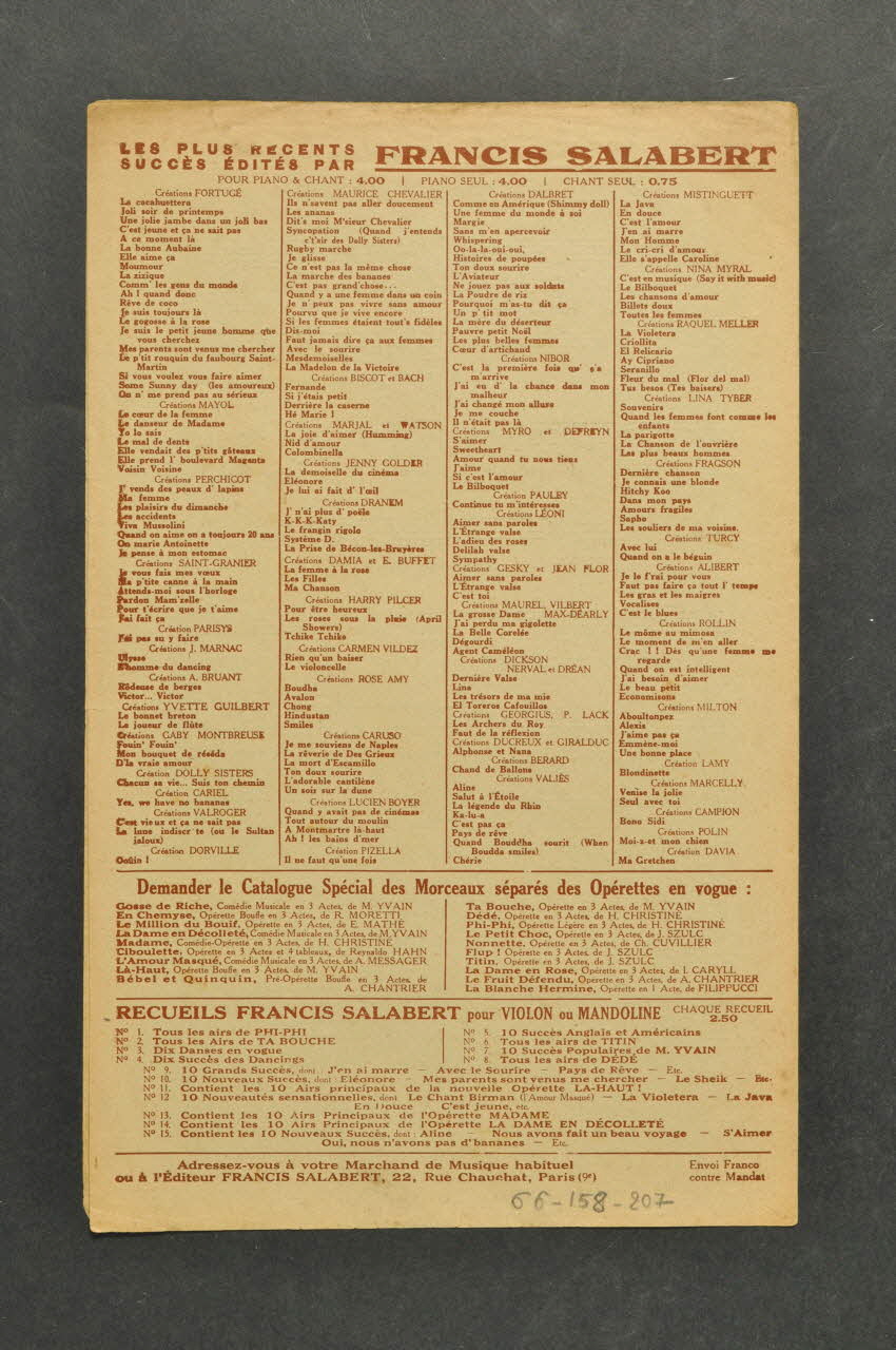 Charles Saint-Granier ; Albert Willemetz ; Jean Le Seyeux ; Victor Schertzinger ; Francis F. Salabert chanson petit format Île-de-France, France 1923 1966.158.207 Photo Mucem