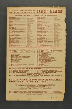 Gaston Gabaroche ; Fred Pearly ; Fortugé ; Francis F. Salabert chanson petit format Île-de-France, France 1922 1966.158.227  Photo Mucem