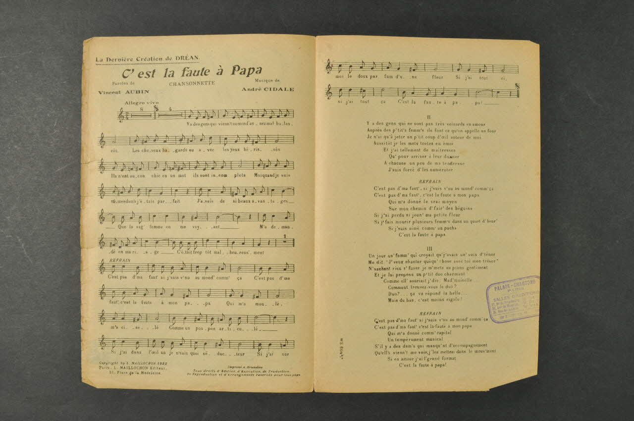 André Cidale ; V. Aubin ; Dréan ; L. Maillochon chanson petit format Île-de-France, France 1922 1966.158.229 Photo Mucem