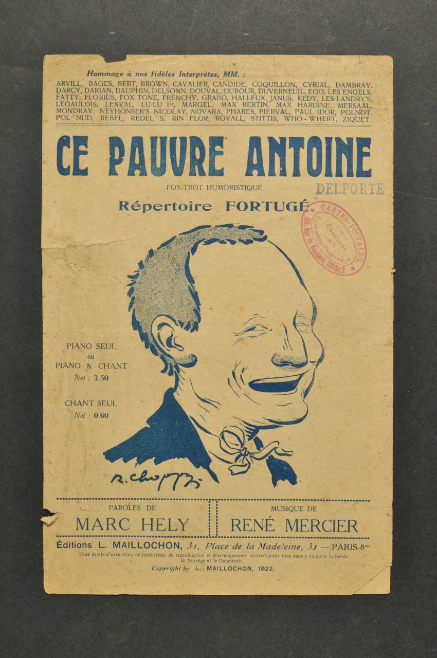 René Mercier ; Marc Hély ; Fortugé ; L. Maillochon chanson petit format Île-de-France, France 1922 1966.162.2 Photo Mucem
