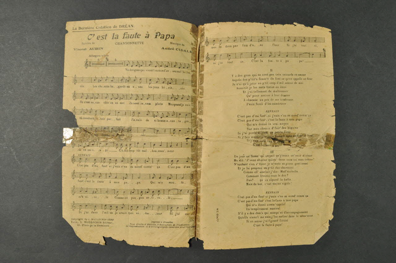 André Cidale ; V. Aubin ; Dréan ; L. Maillochon chanson petit format Île-de-France, France 1922 1966.162.25 Photo Mucem