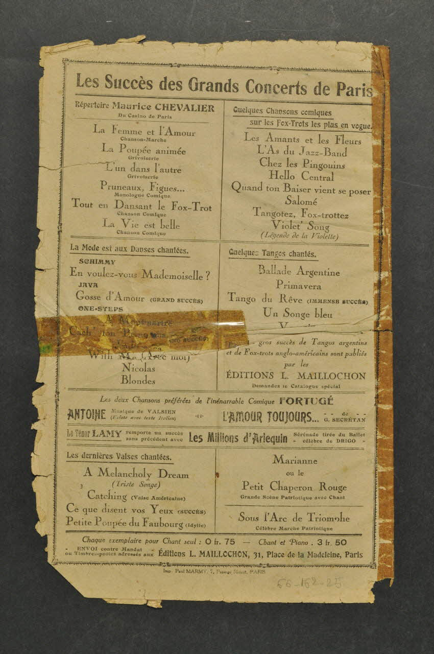 André Cidale ; V. Aubin ; Dréan ; L. Maillochon chanson petit format Île-de-France, France 1922 1966.162.25 Photo Mucem