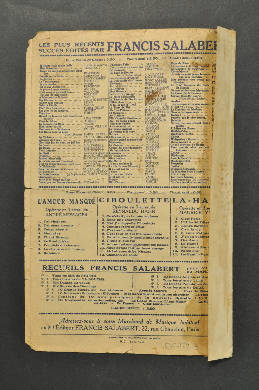 Eugène Gavel ; Jean Rodor ; Max-Rogé ; Delril ; Salabert chanson petit format Île-de-France, France 1923 1966.162.3 Photo Mucem