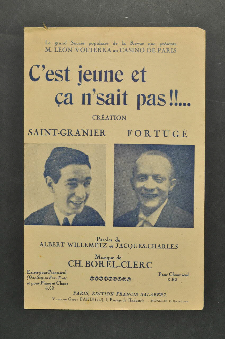 Charles Borel-Clerc ; Francis F. Salabert ; Fortugé ; Charles Saint-Granier chanson petit format Île-de-France, France 1923 1966.175.17 Photo Mucem