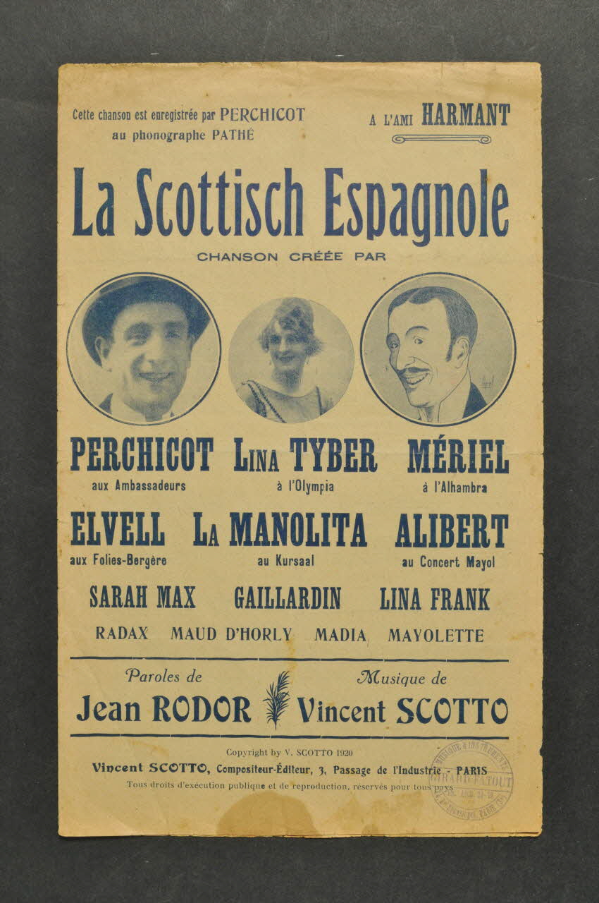 Jean Rodor ; Vincent Scotto chanson petit format Île-de-France, France 1920 1966.189.112 Photo Mucem