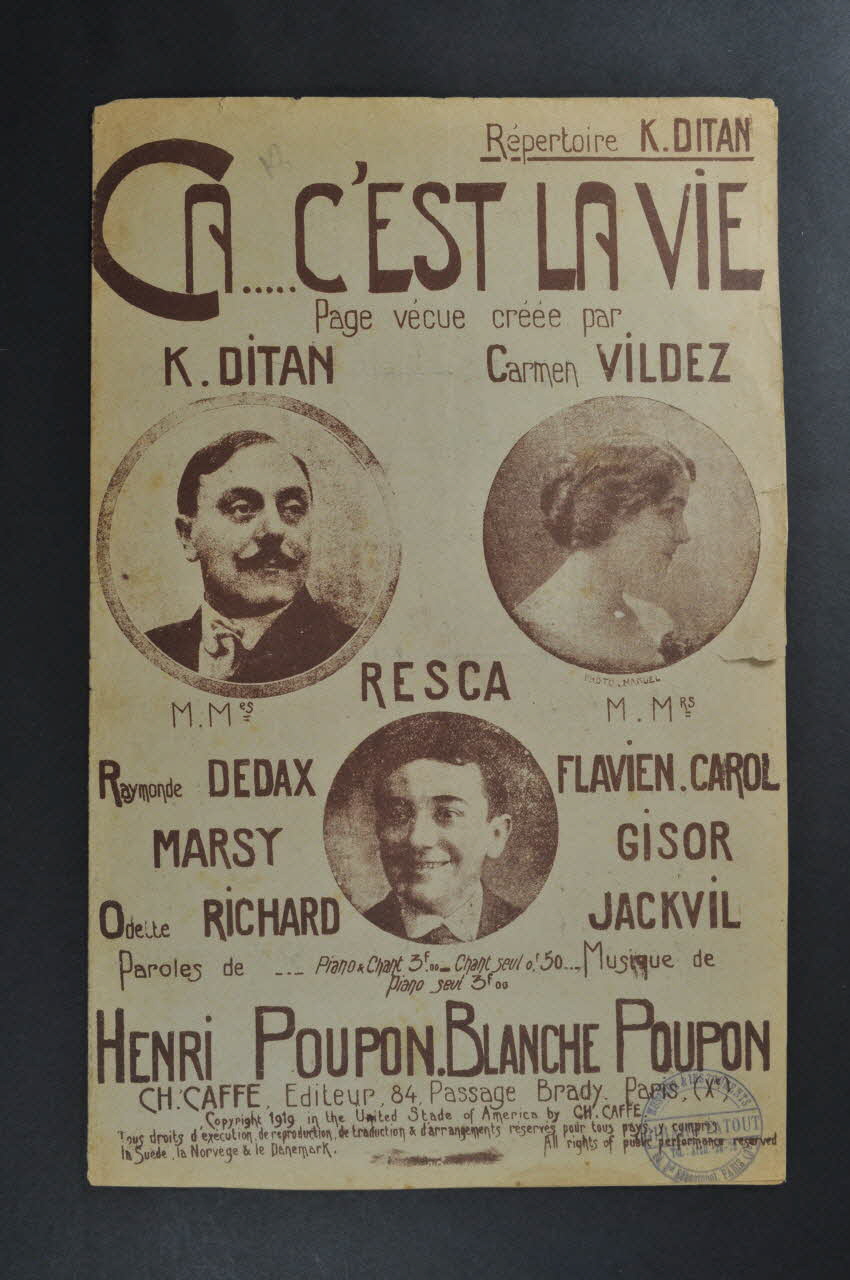 Henri Poupon ; Blanche Poupon ; Carmen Vildez ; Karl Ditan ; Resca ; Ch. Caffe chanson petit format Île-de-France, France 1919 1966.189.130 Photo Mucem