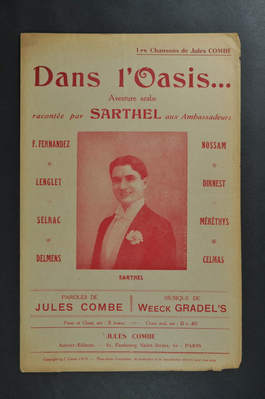 Weeck Gradels ; Jules Combe ; Sarthel chanson petit format 1919 1965.134.43 Photo Mucem
