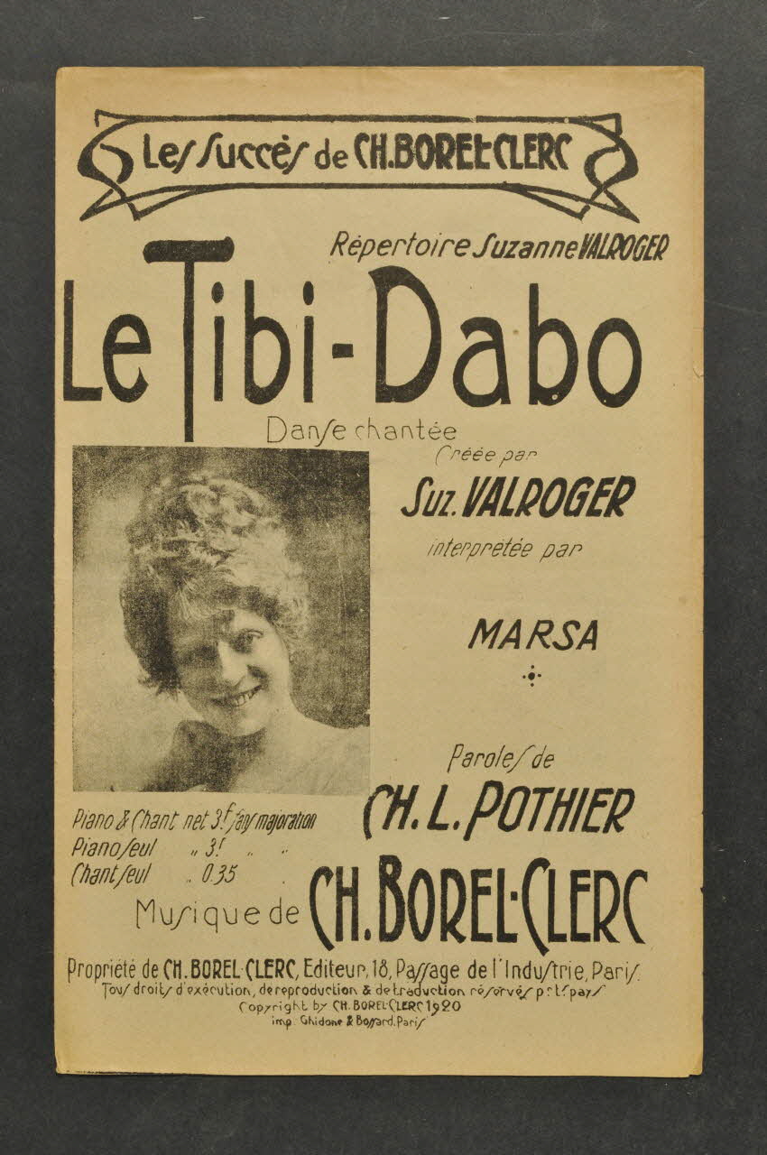 Charles Borel-Clerc ; Charles-Louis Pothier ; Suzanne Valroger ; Marsa chanson petit format 1920 1965.134.45 Photo Mucem