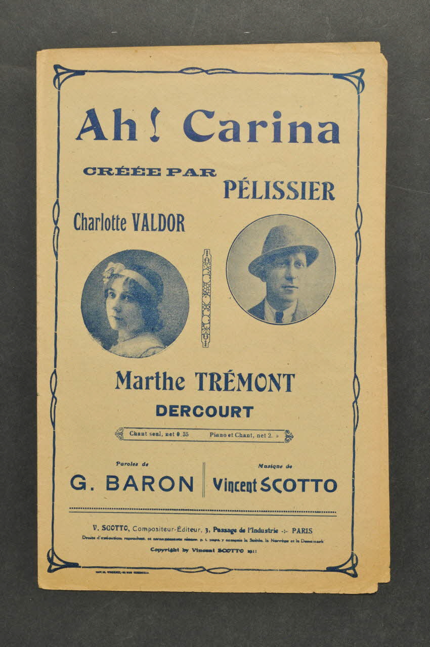 Vincent Scotto ; Gaston Baron ; Pélissier ; Charlotte Val d'Or chanson petit format 1911 1965.134.75 Photo Mucem