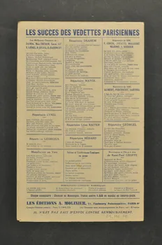 Elvaury ; Pierre Bayle ; Jean Eblinger ; Fred Gouin ; Lina Tyber ; Dambreval ; A. Molinier chanson petit format 1927 1965.136.68 Photo Mucem