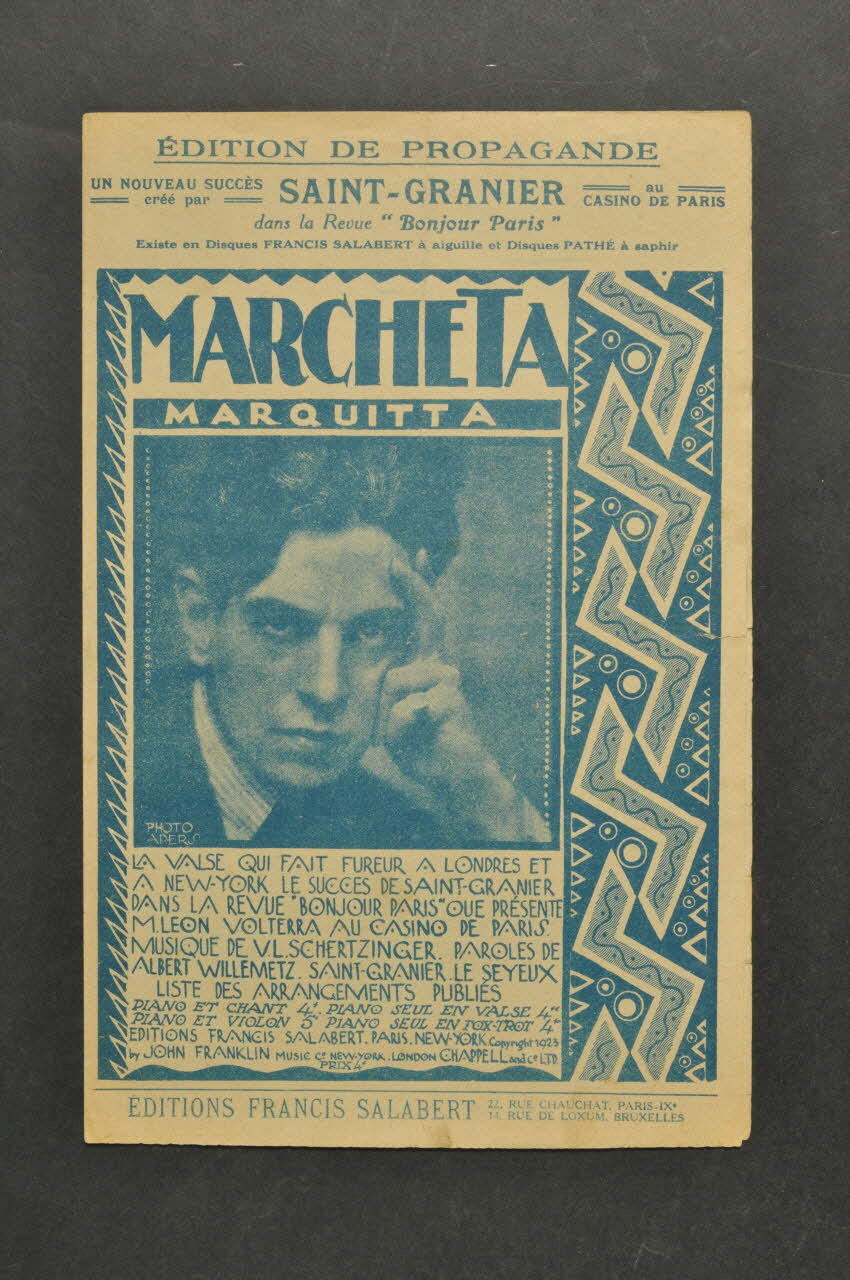 Charles Saint-Granier ; Albert Willemetz ; Jean Le Seyeux ; Victor Schertzinger ; Salabert chanson petit format 1923 1965.136.95 Photo Mucem