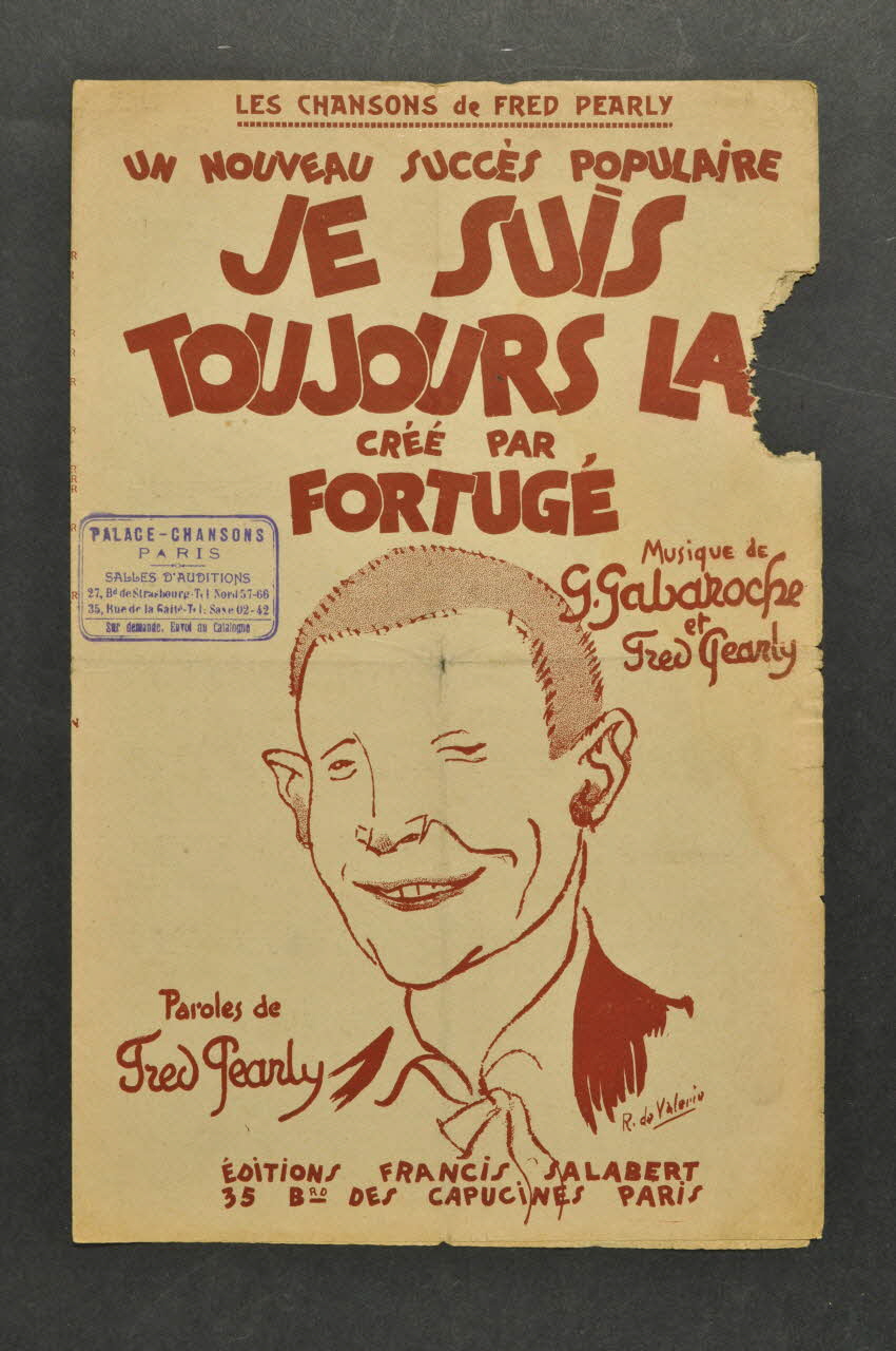Fred Pearly ; Gaston Gabaroche ; Fortugé chanson petit format 1922 1965.137.17 Photo Mucem