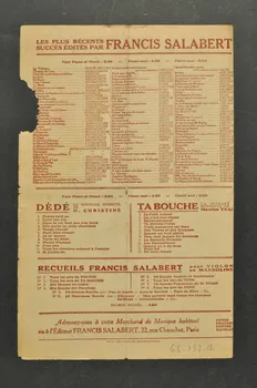 Fred Pearly ; Gaston Gabaroche ; Fortugé chanson petit format 1922 1965.137.17 Photo Mucem