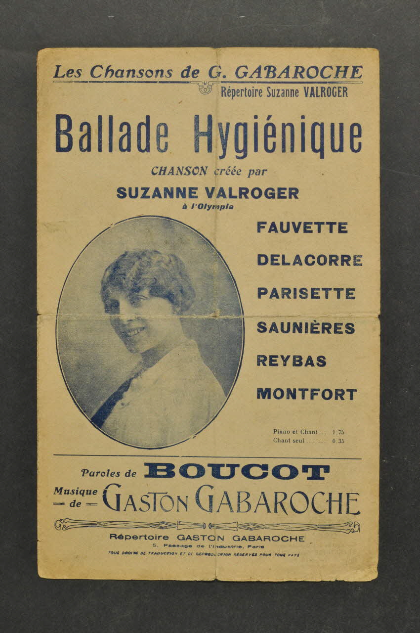 L. Boucot ; Gaston Gabaroche ; Suzanne Valroger ; Fauvette ; Delacorre ; Parisette ; Saunières ; Marius Reybas ; Montfort chanson petit format 1916 1965.137.18 Photo Mucem