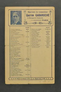 L. Boucot ; Gaston Gabaroche ; Suzanne Valroger ; Fauvette ; Delacorre ; Parisette ; Saunières ; Marius Reybas ; Montfort chanson petit format 1916 1965.137.18 Photo Mucem