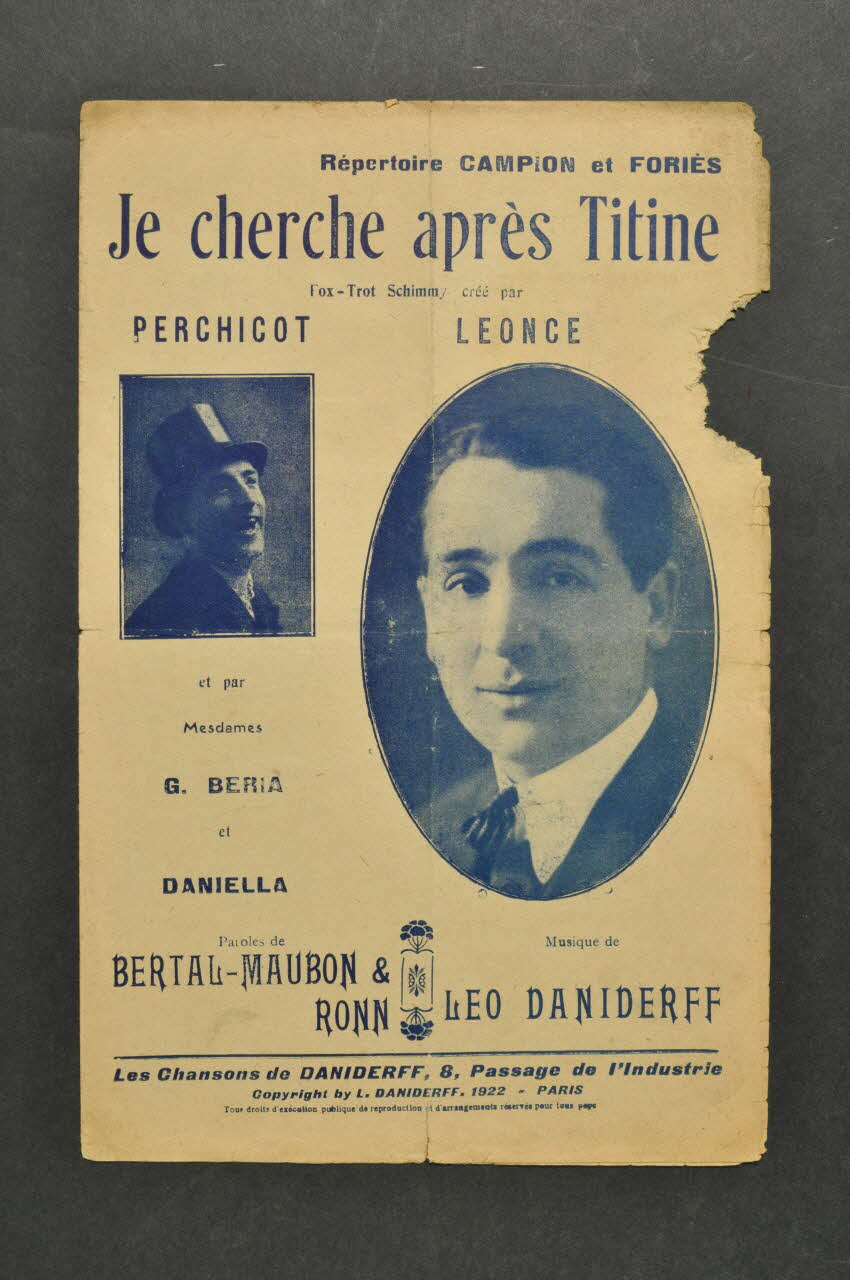 Marcel Bertal ; Léo Daniderff ; Louis Maubon ; Emile Ronn ; Léonce chanson petit format 1922 1965.137.27 Photo Mucem