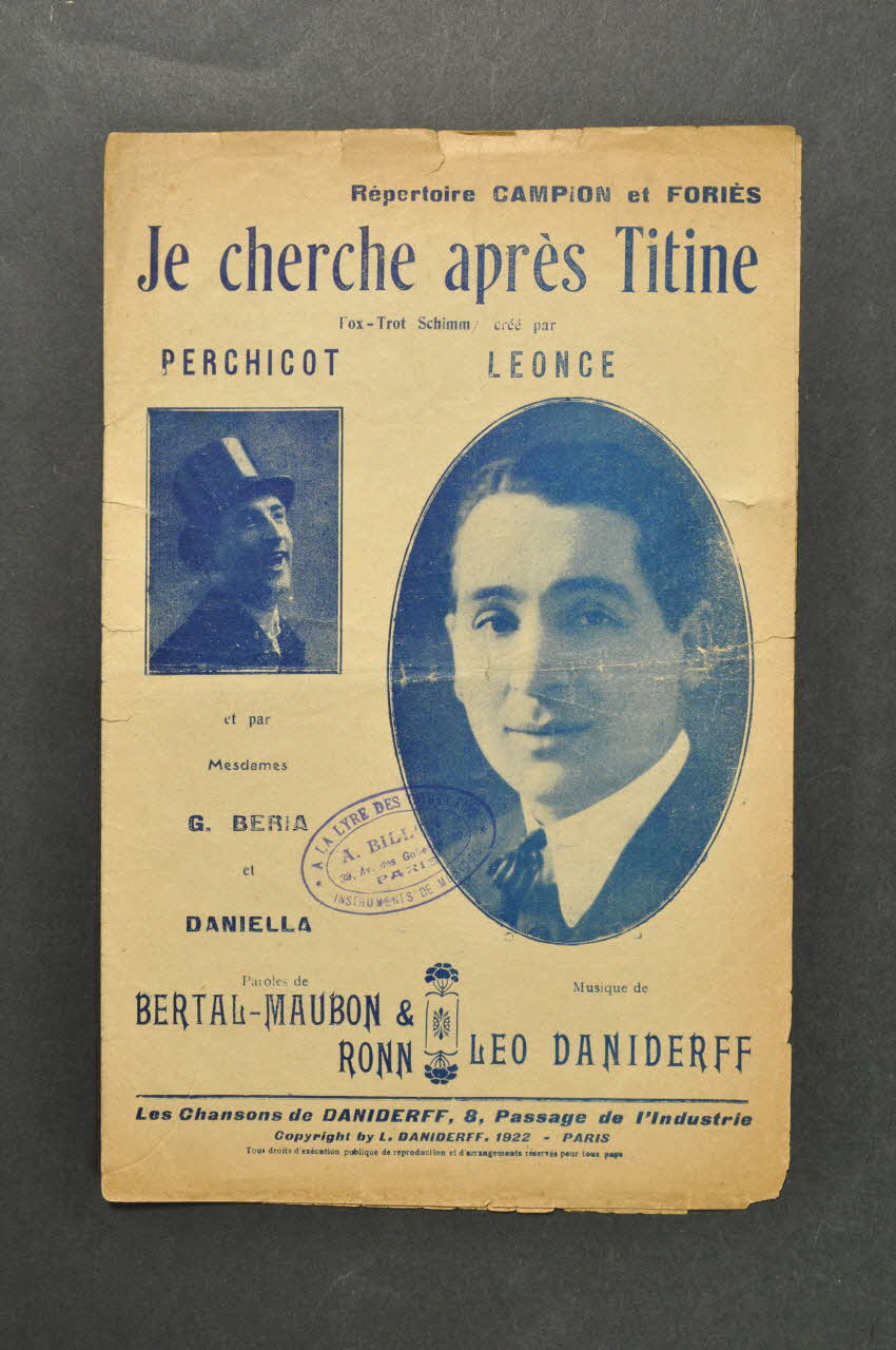 Emile Ronn ; Léo Daniderff ; Marcel Bertal ; Louis Maubon ; Perchicot ; Léonce chanson petit format Île-de-France, France 1922 1965.144.147 Photo Mucem