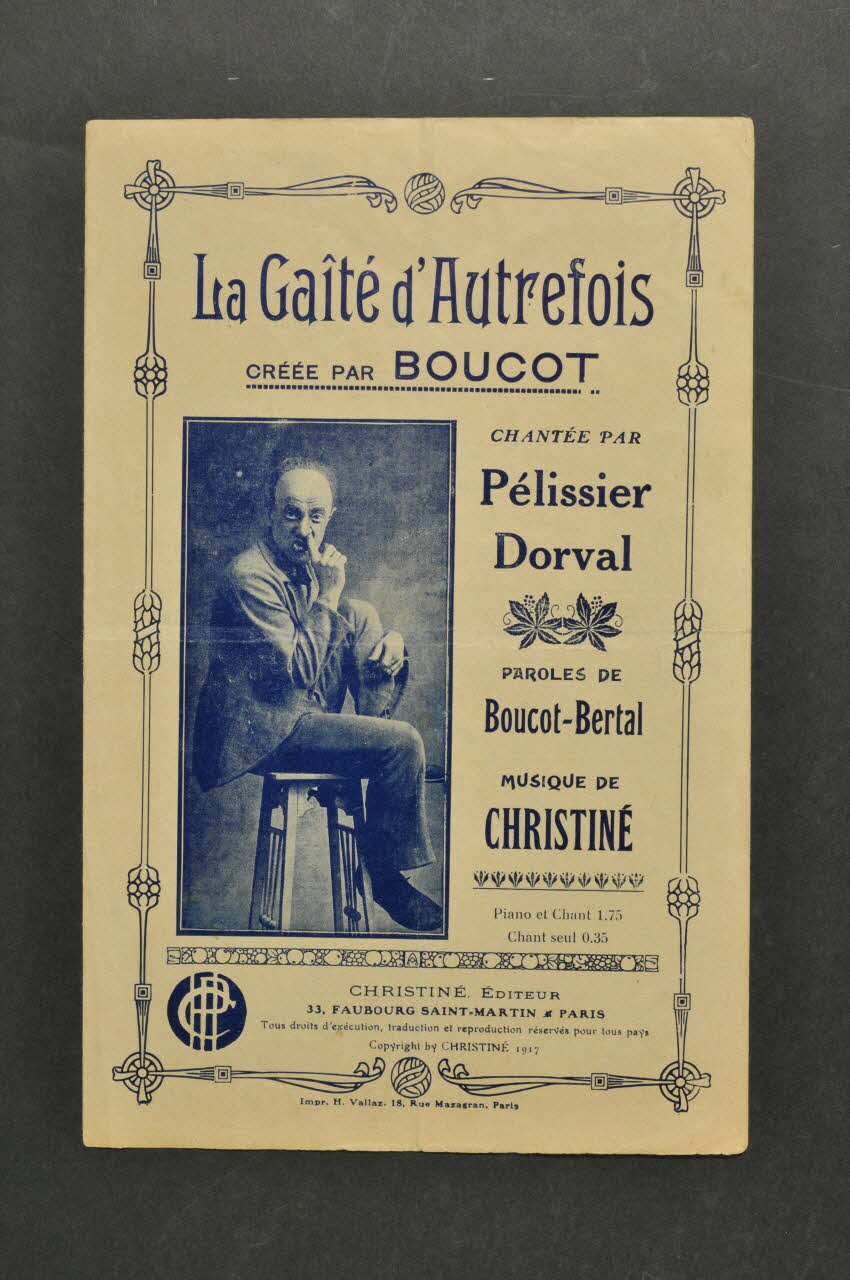 Bertol ; L. Boucot ; Henri Christiné ; Pelissier ; Dorval partition de musique petit format 1917 1965.149.15 Photo Mucem