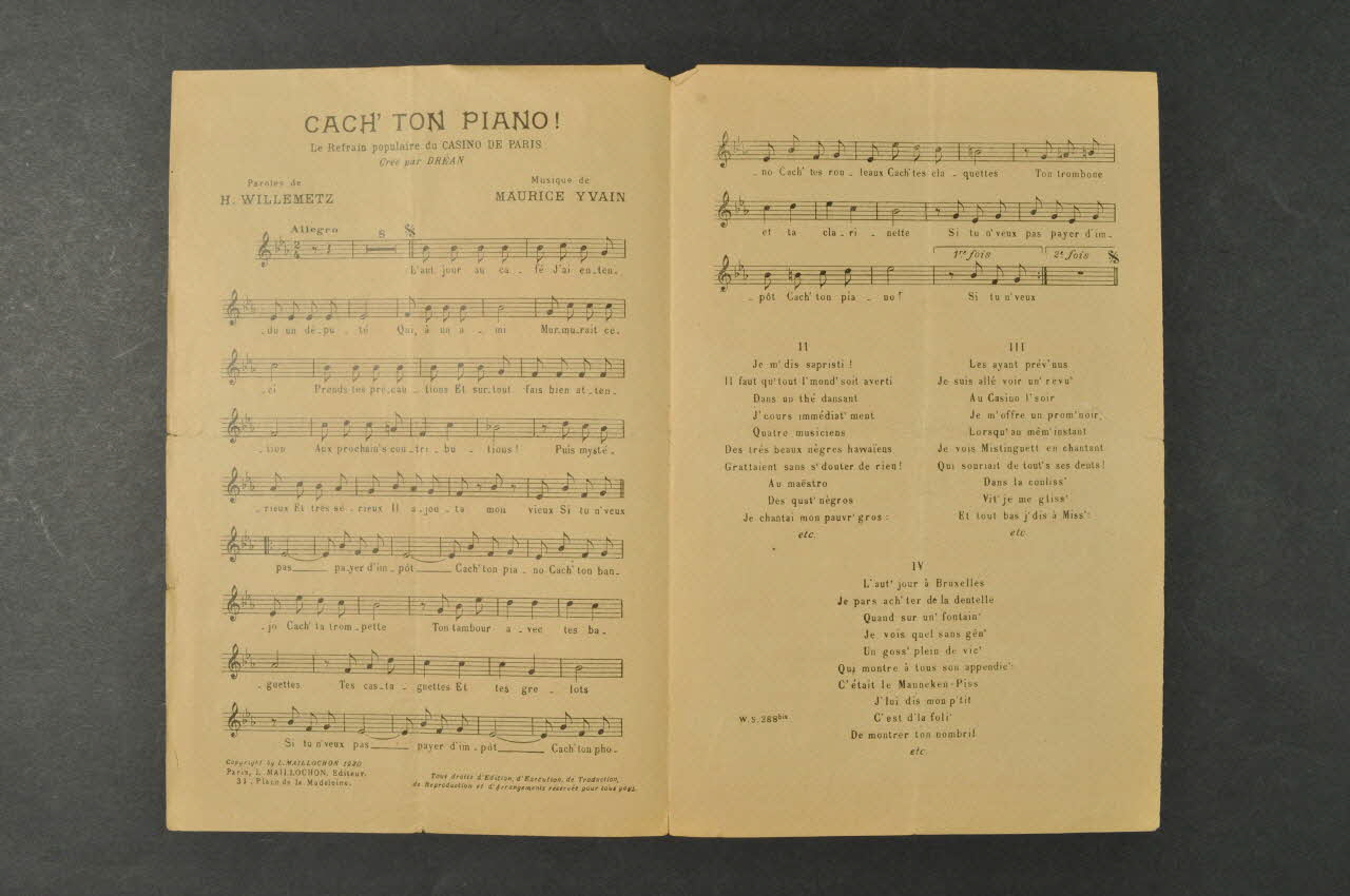 Maurice Yvain ; Albert Willemetz ; Dréan ; L. Maillochon partition de musique petit format Île-de-France, France 1920 1965.149.24 Photo Mucem